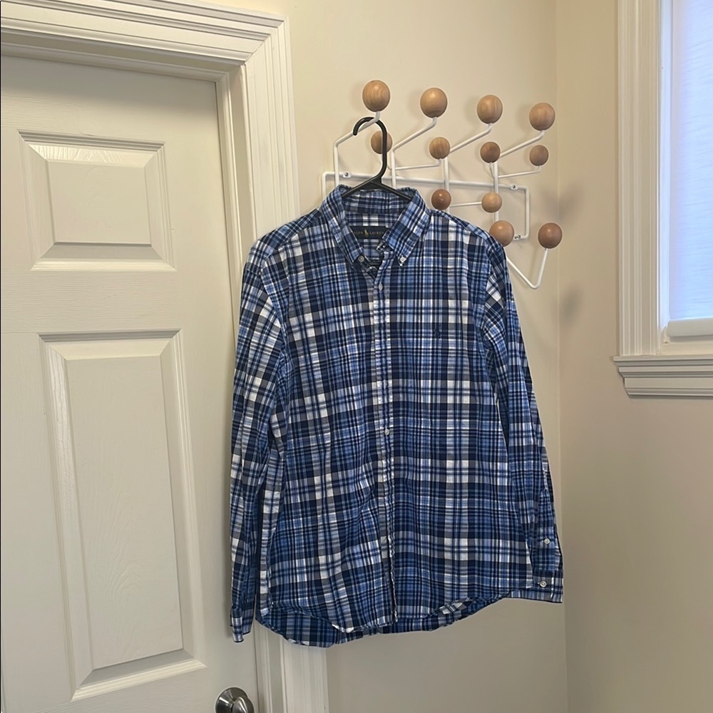 Ralph Lauren - Classic Plaid Button Down Shirt - Blue / White - L